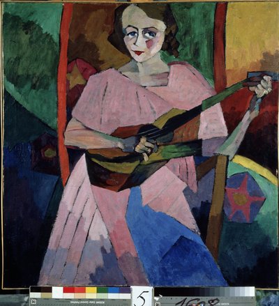 Kvinne med gitar (Lady with a Guitar). Maleri av Aristarkh Vasilyevich Lentulov (Lentulov) (1882-1943), olje på lerret av Aristarkh Vasilievic Lentulov