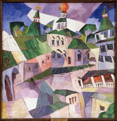 Kloster. Biskopens domstol i Det nye Jerusalem-klosteret i Russland. (Monastery. Bishop Courtyard in the New Jerusalem Monastery). Maleri av Aristarkh Vasilyevich Lentulov (Lentulov) (1882-1943), olje på lerret av Aristarkh Vasilievic Lentulov