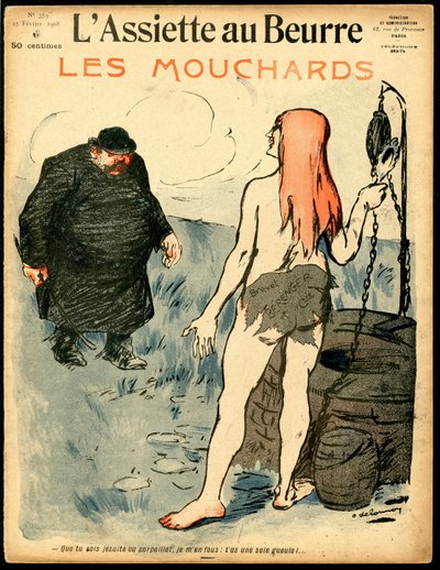 Omslag av "" L'Plate au beurre"", nummer 359, satirisk i farger av Aristide Delannoy