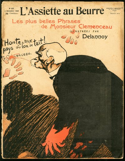 Omslag av "" L'Plate au beurre"", nummer 401, satirisk i farger av Aristide Delannoy