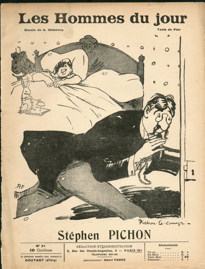 Forside av "" The Men of the Day", ca 1905 - Illustrasjon av Aristide Delannoy (1874-1911): Soverom - Marianne, Pichon Stephen (1857-1933) av Aristide Delannoy