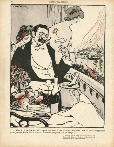 L'Plate au beurre, nummer 410, satirisk i farger av Aristide Delannoy
