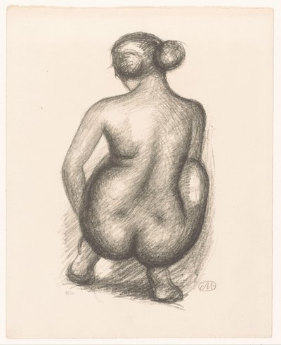 Naken kvinne på huk sett fra baksiden Femme acroupie de dos (original tittel) av Aristide Maillol (signed by artist)
