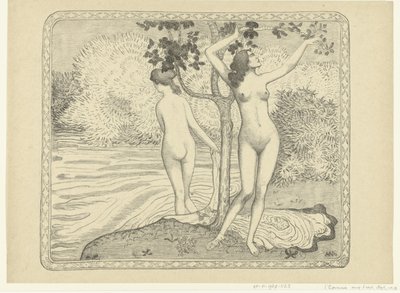 Twee badende kvinner ved vannkant Zomer To nakne badende under et tre ved vannet Sommer The Trial (serietittel) av Aristide Maillol