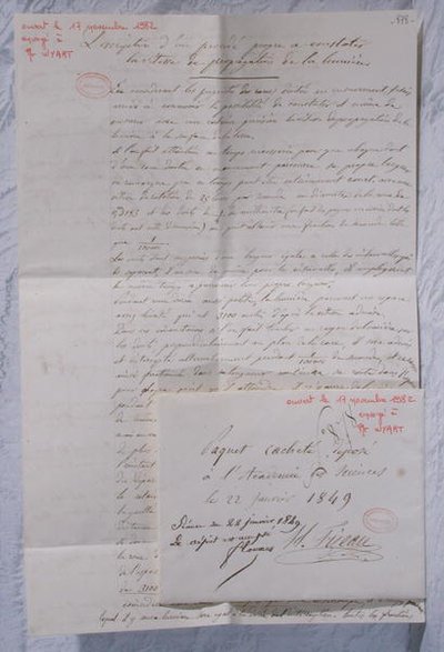 Brev som beskriver Fizeaus eksperimenter for å bestemme lysets hastighet av Armand Hippolyte Louis Fizeau