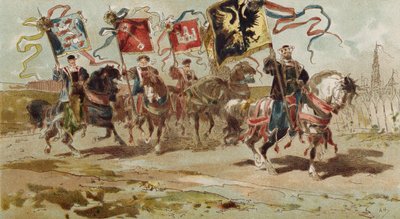 Ryttere som bærer bannere fra Hanseatic League og noen av dets medlemsbyer, Spanske Nederland, 1500-tallet av Armand Jean Heins
