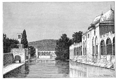 Moskeen og fontenen til Abraham, Ofra ved Tayyibah, Vestbredden, Israel, 1895. av Armand Kohl