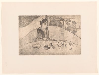 Bretonsk bondekone ved bordet La femme aux figues av Armand Seguin (possibly)