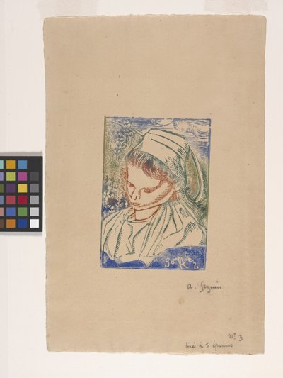 Bretonne De Pont-Aven (Bretonsk kvinne fra Pont-Aven) (treblokktrykk med dukkefarging) av Armand Séguin