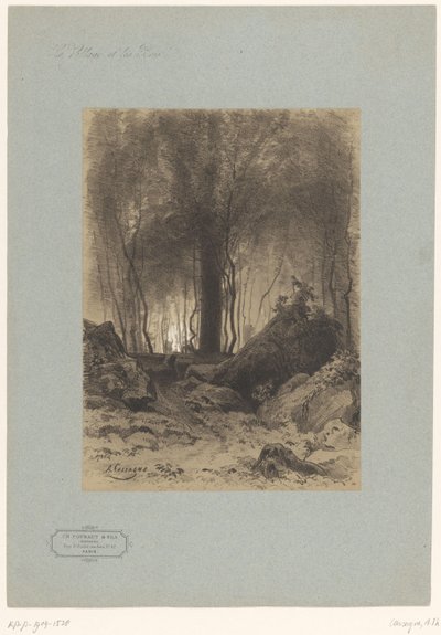 Skogutsikt med steinblokker Landskap med landsbyer og skog (serietittel) Le village et les bois (serietittel på objekt) av Armand Theophile Cassagne