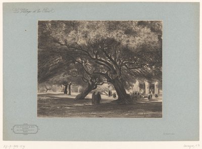Eiketrær ved kirken Cimiez Les Chênes verts de Cimiés, Nice (tittel på objekt) Landskap med landsbyer og skog (serietittel) Le village et les bois (serietittel på objekt) av Armand Theophile Cassagne