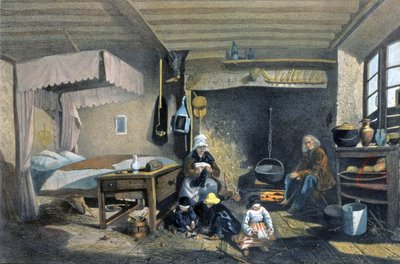 Interiør i et bondehus i Royat av Armand Theophile Cassagne