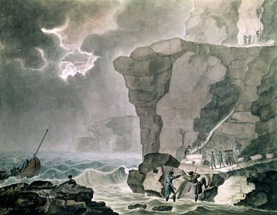 Landing av konspiratørene i Cadoudal-saken ved klippen i Biville nær Dieppe, 16. januar 1804 (wc på papir) av Armand de Polignac