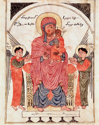 Jomfru med barn og engler, detalj (illustrert manuskript av Armenian School