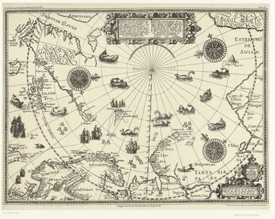 Kart over landene rundt polarsirkelen som viser nederlendernes tre seilaser, 1598 Beskrivelse av de tre seylagiene utført av den nederlandske og Noordt syden van Noorweghen, Moscovia, nova Sembla, og gjennom delen av Groenlandt på 80. grader av Arnaud A.J. Pistoor