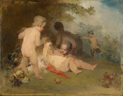 Putti og en ung satyr i en skogsgle av Arnold Böcklin