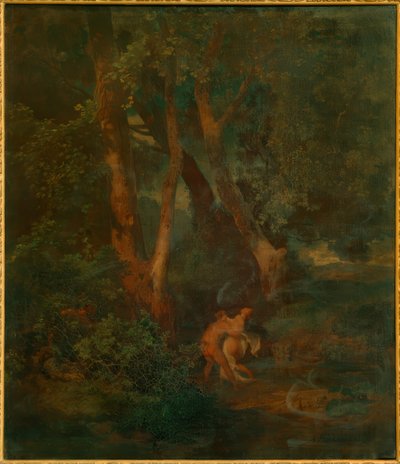 Skogkant med faun og nymfe (eller faun, en som sliter av Arnold Böcklin