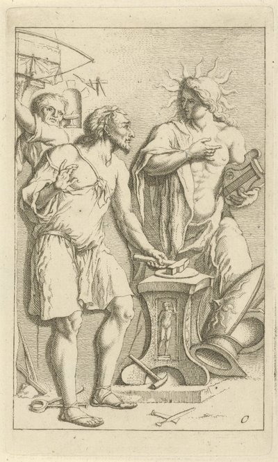 Apollo i Vulcanus smia Syndescene åpnet til tjeneste for malere, skulptører, etc. (serietittel) av Arnold Houbraken