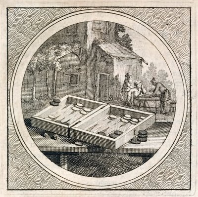 Backgammonsett og spillere fra Stichtelyke Zinnebeelde av Arnold Houbraken