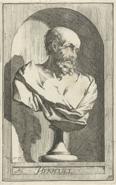 Byste av Heraclitus Heraklitt (tittel på objekt) 41 stykker, flere Sinne-statuer (serietittel) av Arnold Houbraken