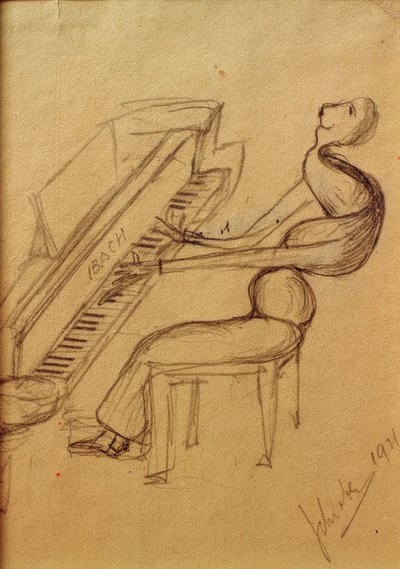 karikatur (pianospiller) av Arnold Schönberg