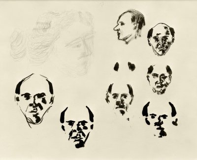 Selvportretter (7 hoder i ansiktet og i profil og skisse) av Arnold Schönberg