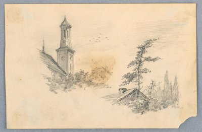 Skisse av kirketårn og tak av Arnold William Brunner
