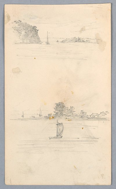 To skisser av seilbåter som seiler av Arnold William Brunner