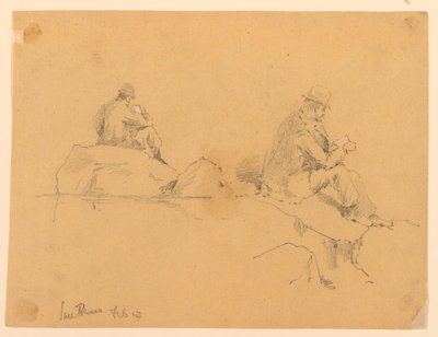 To skisser av en mann som sitter på steiner i San Remo av Arnold William Brunner