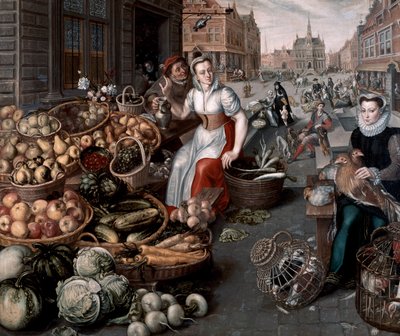 Kvinne som selger frukt og grønnsaker, ca. 1590 av Arnout de Muyser