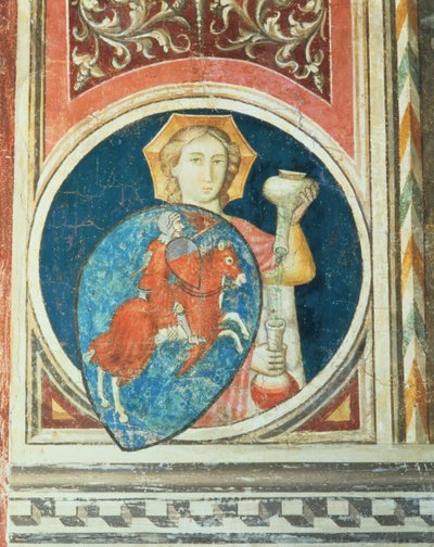 Allegorisk figur av Temperance, en av flere skildringer av dydene som rammer inn Militant Justice fra Salone del Consiglio av Arrigo di Niccolo