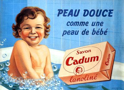 Baby i bad for Cadum såpe 1958 (illustrasjon) av Arsene Le Feuvre