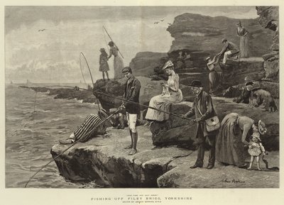 Fiske utenfor Filey Brigg, Yorkshire (gravering) av Arthur (after) Hopkins