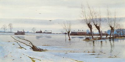 Vinterlandskap med oversvømt elv, 1889 (wc) av Arthur Anderson Fraser