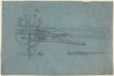 Landskap med kai og to båter av Arthur B. Davies