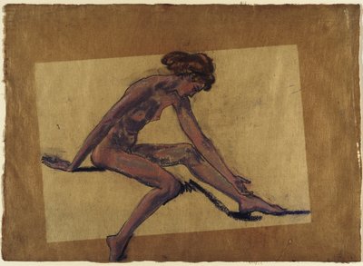 Sitzender weiblicher Akt im Profil, nach vorne gebeugt av Arthur Bowen Davies
