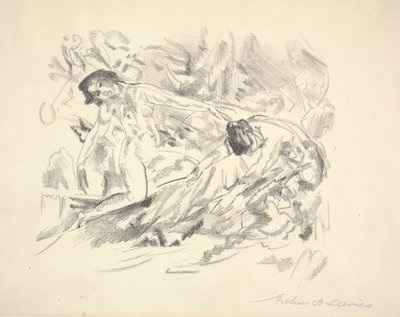 To kvinnelige figurer i et landskap (blyant på papir) av Arthur Bowen Davies