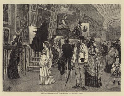 Kunststudenter som kopierer bilder ved Louvre, Paris av Arthur Boyd Houghton