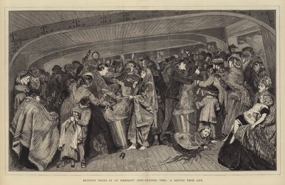 Mellom dekk i et emigrantskip, matetid, en skisse fra livet av Arthur Boyd Houghton