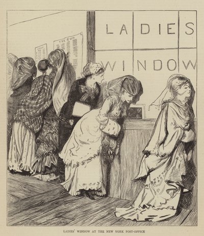 Damevindu på postkontoret i New York av Arthur Boyd Houghton
