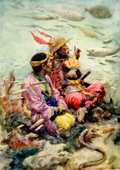 A Legend of Old Japan (farge litho) av Arthur C. (after) Michael