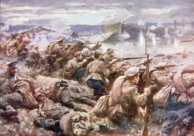 En heroisk russisk bakvaktaksjon i det store polske tilfluktsstedet (color litho) av Arthur C. (after) Michael