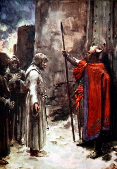 Henry IV av Tyskland utenfor portene til Canossa, Italia, 1077 1913 av Arthur C Michael