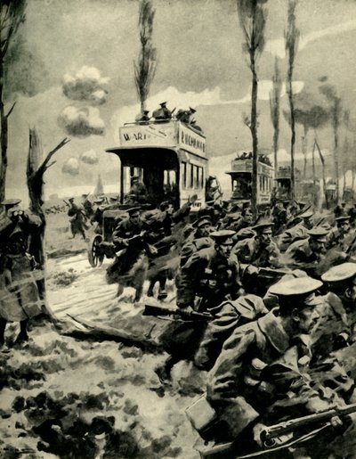 London-busser pleide å frakte tropper til fronten, første verdenskrig, 1914-1918, c1920. av Arthur C. Michael