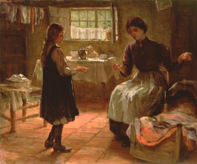 Domestic Lesson, ca. 1890 (olje på lerret) av Arthur Claude Cooke