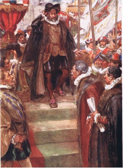 Prinsen av Orange visste ikke noe større øyeblikk enn dette, illustrasjon fra Romance of History: The Netherlands, 1920-tallet av Arthur David McCormick