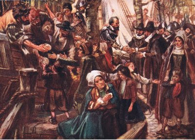 Kaiene var kantet med utsultet folk, illustrasjon fra Romance of History: Nederland, 1920-tallet av Arthur David McCormick