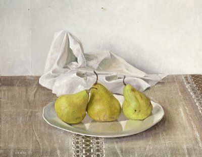 Tre pærer på en tallerken, Stilleben, 1990 av Arthur Easton
