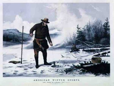 Amerikansk vintersport: Ørretfiske på Chateaugay Lake, pub. av Currier & Ives av Arthur Fitzwilliam (after) Tait