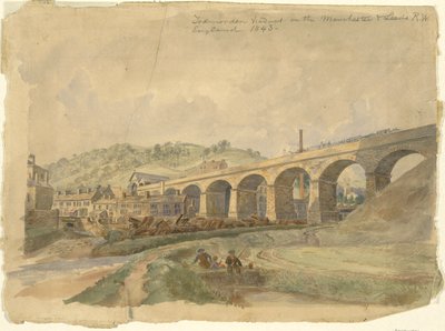 Todmorden Viaduct på Manchester og Leeds Railway, England 1843 av Arthur Fitzwilliam Tait